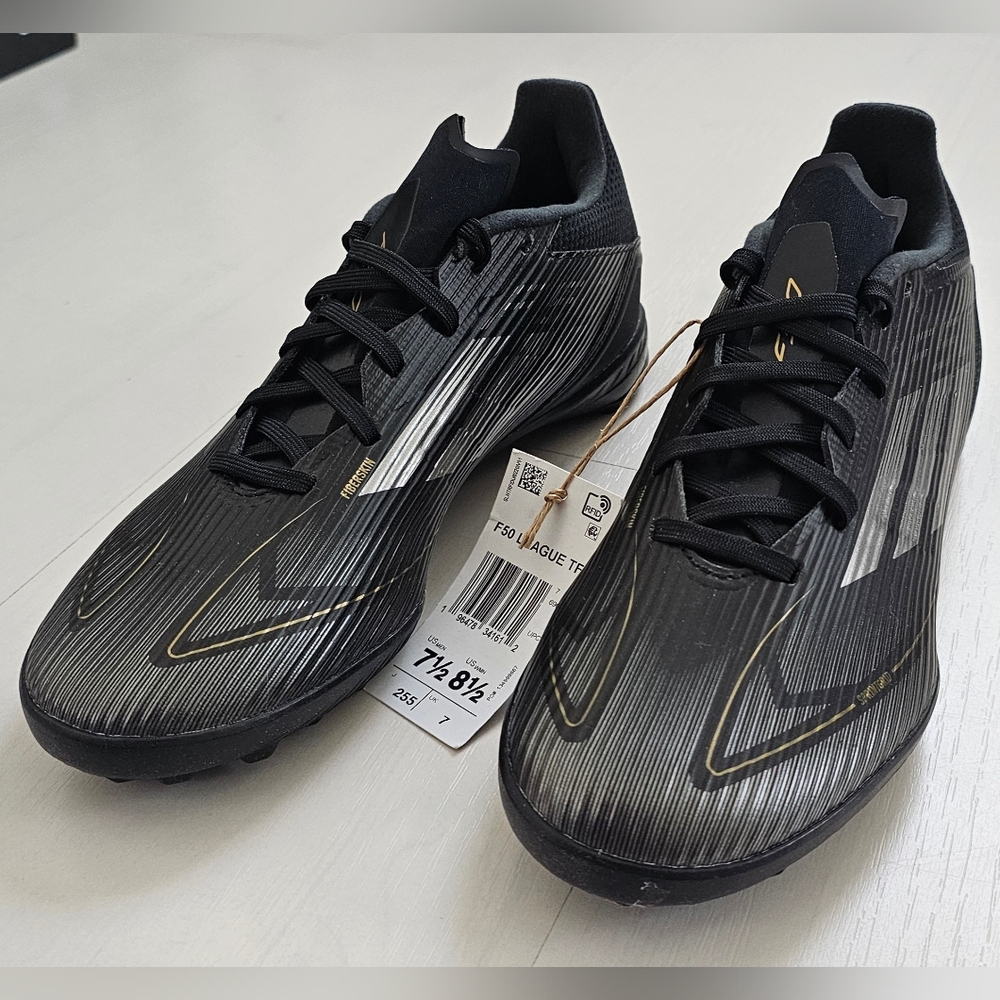 NEW Adidas F50 League TF Men Turf Soccer Shoes Indoor Black Gold IF1337 Size 7.5